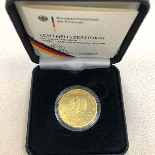 100 Euro Goldmünze 15,55 g Feingold inkl. Zertifikat & offizieller Box