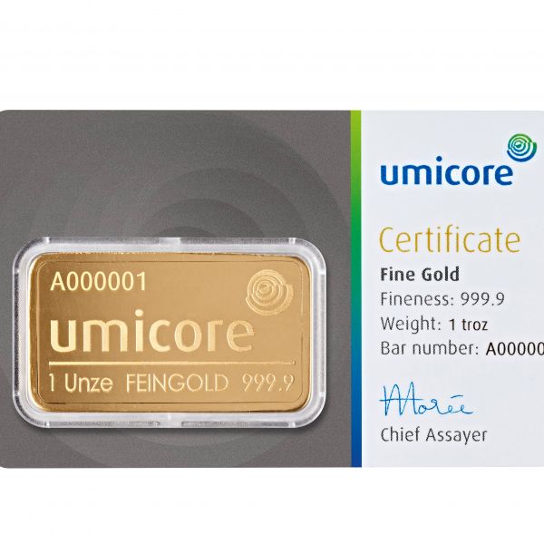 1 oz / 31,1 g - Goldbarren UMICORE NEUWARE