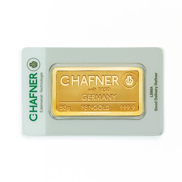 50 g - - Goldbarren C.HAFNER NEUWARE