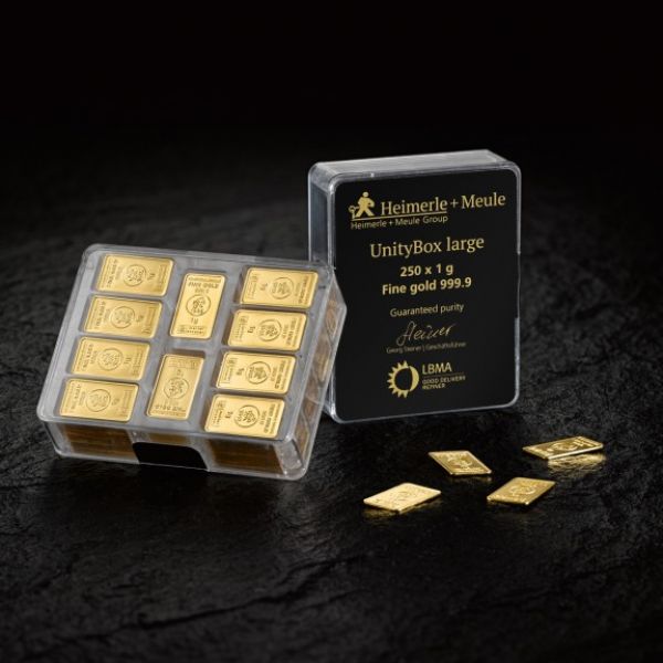 250 x 1 g Goldbarren HEIMERLE + MEULE 