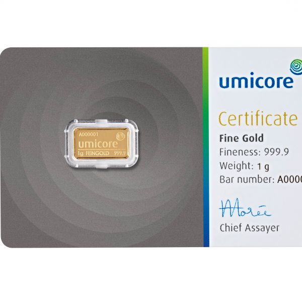 1 g - - - Goldbarren UMICORE NEUWARE